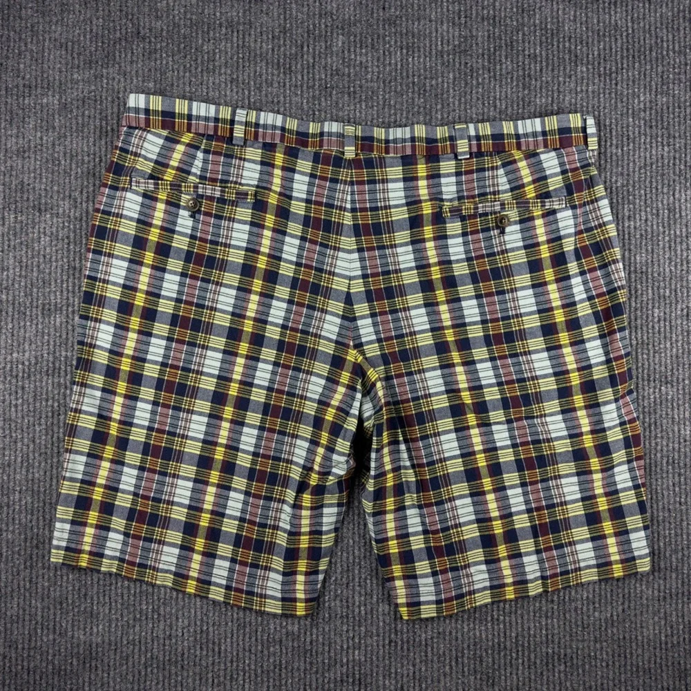 Brooks Brothers 346 Mens Plaid Cotton Chino Shorts Navy Yellow Burgundy‎ Size 42
